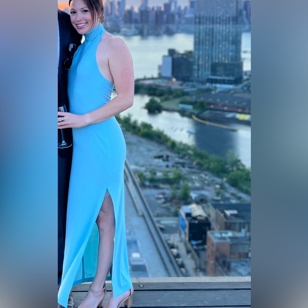 Norma Kamali Blue Halter Slit Gown - Picture 6 of 6